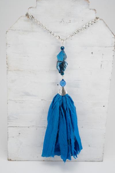 Cobalt blue "Stackable" necklace with tassel picture