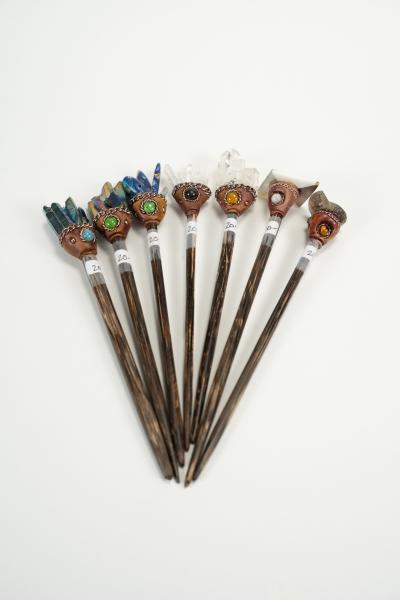 Hairsticks featuring agate, ammonite (fossil) and Mother of Pearl