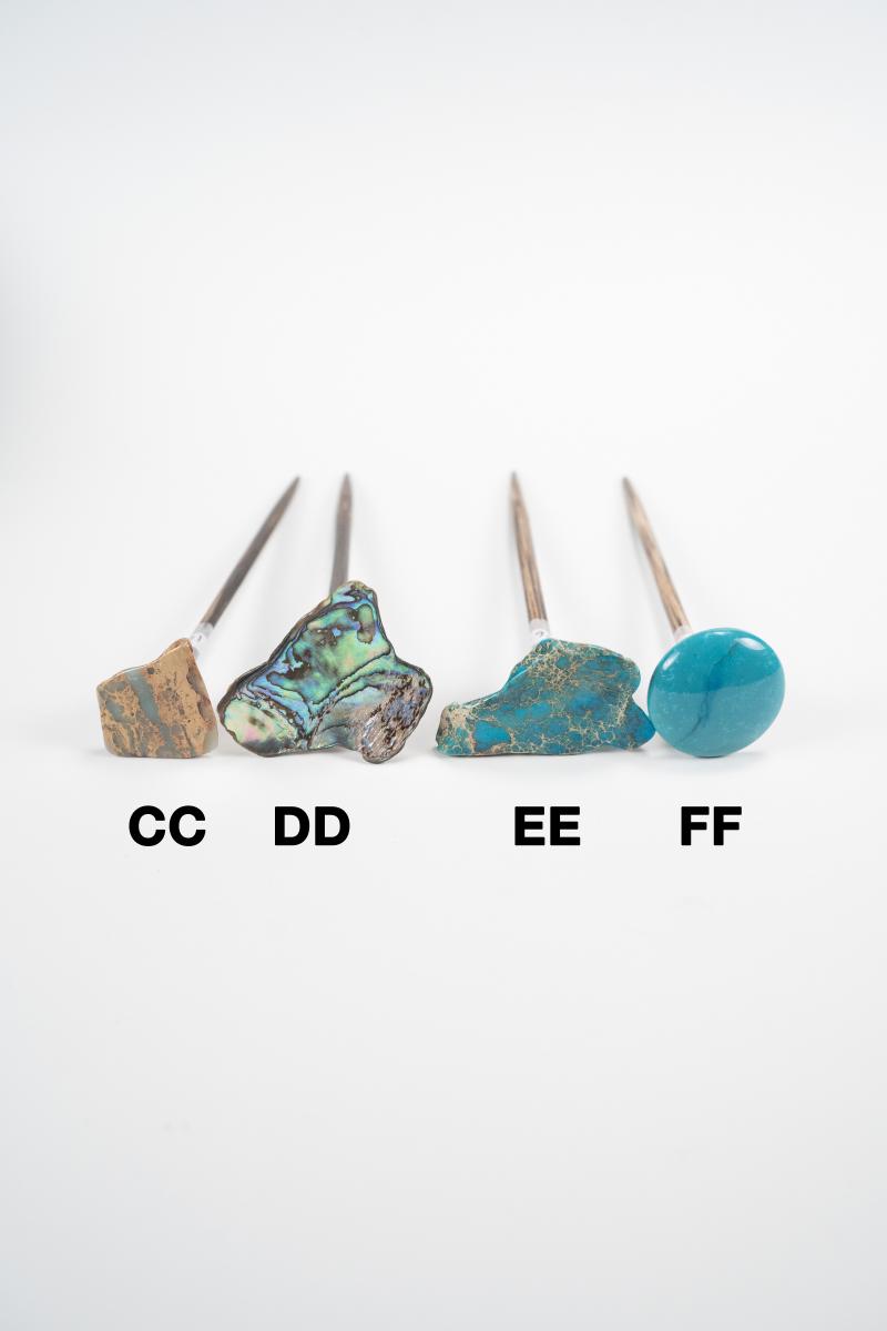 Hairsticks featuring turquoise, labradorite, druzy, abalone, agate and jasper picture