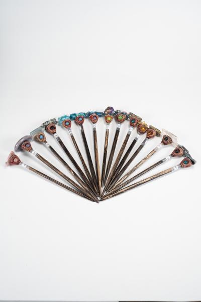 Hairsticks featuring abalone, quartz and agate