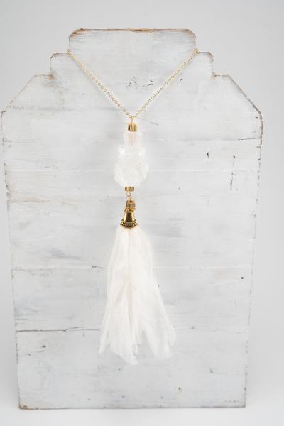 White "Stackable" Agate pendant necklace with tassel