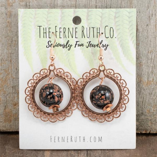 Copper filigree framed earrings picture