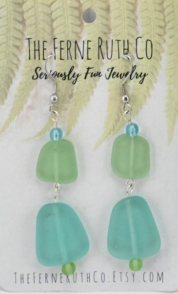 Sea Glass (man made) earrings--Blue Green