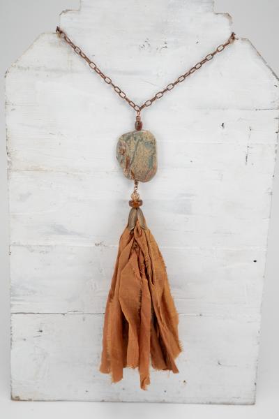 Aqua Terra stone pendant necklace with tassel