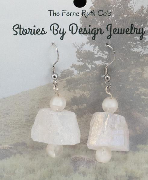 Stories By Design "Rock & a Tree" white earrings