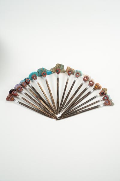 Hairsticks featuring turquoise, labradorite, druzy, abalone, agate and jasper picture