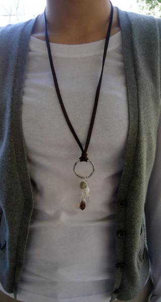 Sterling Silver/leather and semiprecious stones necklace picture