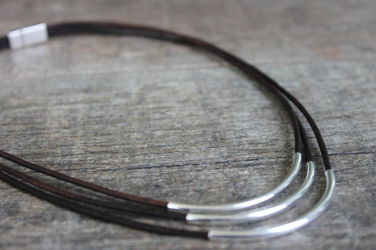 Three wishes Solid Sterling Silver Necklace / Leather Necklace /Simple Chic/Isea Designs picture