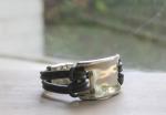 Modern Silver leather Cuff/ Hammered Silver Leather Bracelet/ Boho Style