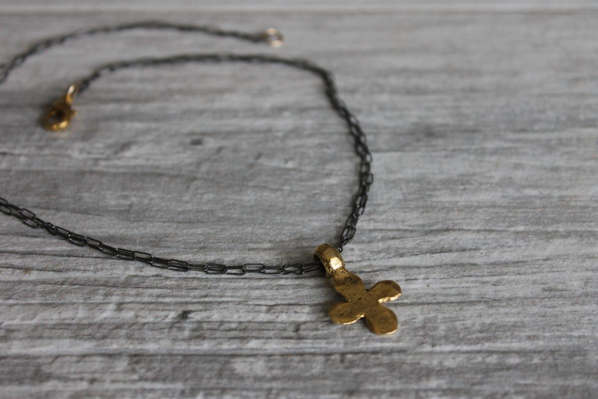 Rustic Cross Mixed Metal necklace picture