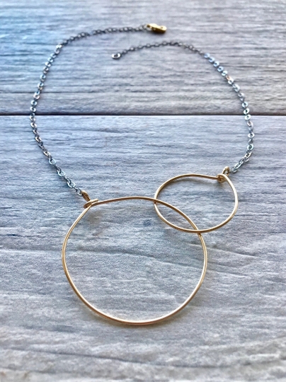 Mixed metals/14K Gold Filled Metal Work and Oxidize Sterling Silver Necklace