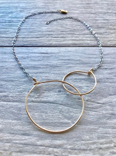 Mixed metals/14K Gold Filled Metal Work and Oxidize Sterling Silver Necklace picture