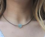 African Sea Glass Sterling Silver Leather Necklace