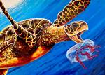 Sea Turtle Biting Jellyfish