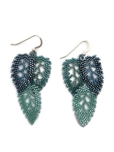 Beaded 3 leaf earrings picture