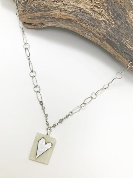 Cream Fused Glass Heart Pendant picture