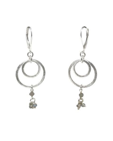 Double Shiny Silver Circles with Labradorite  Earrings