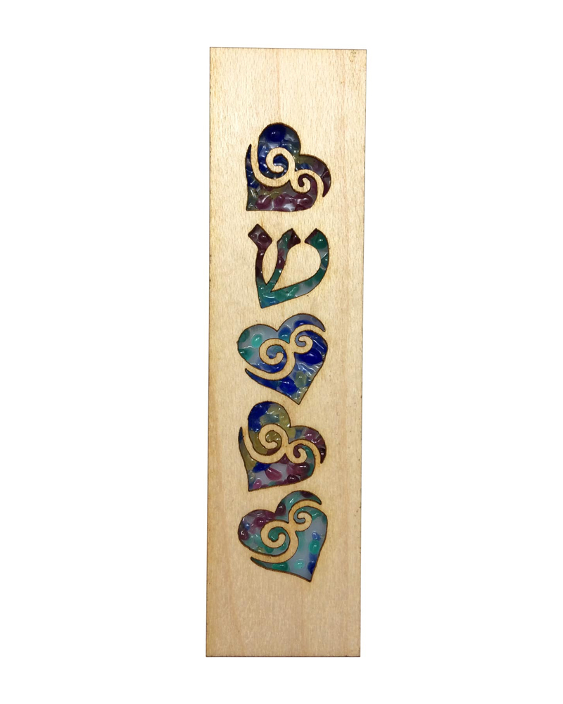 Maple Wood & Fused Glass Hearts Mezuzah picture