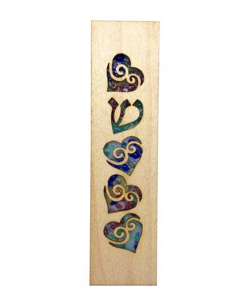 Maple Wood & Fused Glass Hearts Mezuzah picture