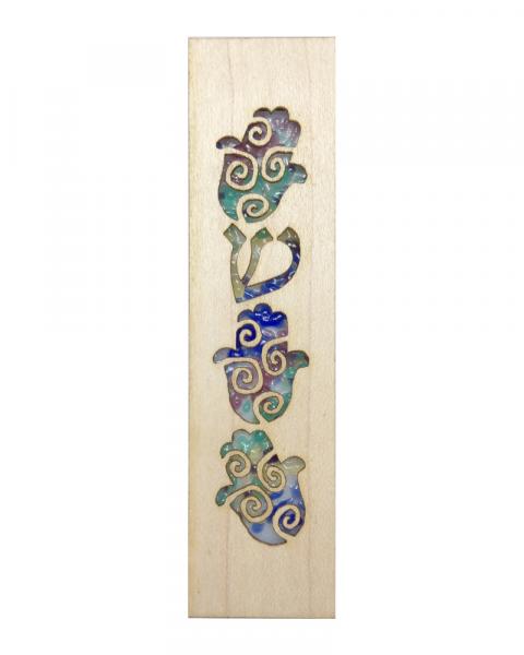 Hamsa Fused Glass & Wood Mezuzah picture