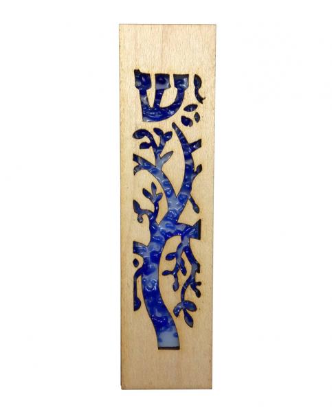 Tree of Life Fused Glass & Wood Mezuzah