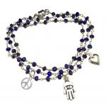 Peace, Love & Hamsa Lapis Wrap Bracelet & Necklace