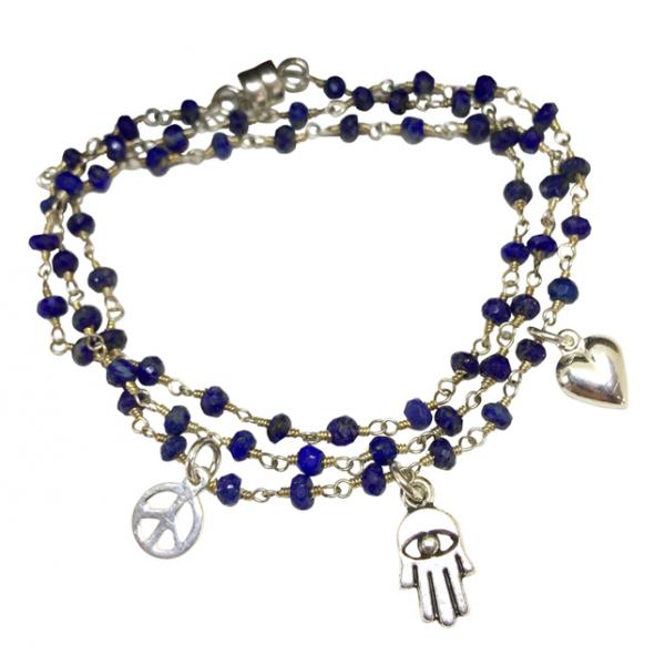 Peace, Love & Hamsa Lapis Wrap Bracelet & Necklace picture