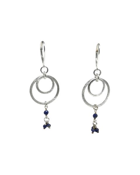 Double Shiny Silver Circles with Lapis Earrings picture