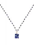 Tiny "Stone" Blue Fused Glass Pendant with Lapis Gem Stone Chain