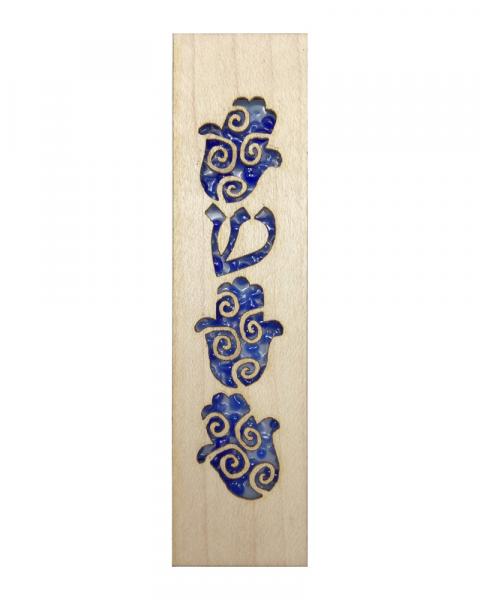 Hamsa Fused Glass & Wood Mezuzah picture