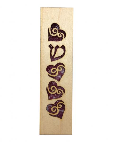 Maple Wood & Fused Glass Hearts Mezuzah picture