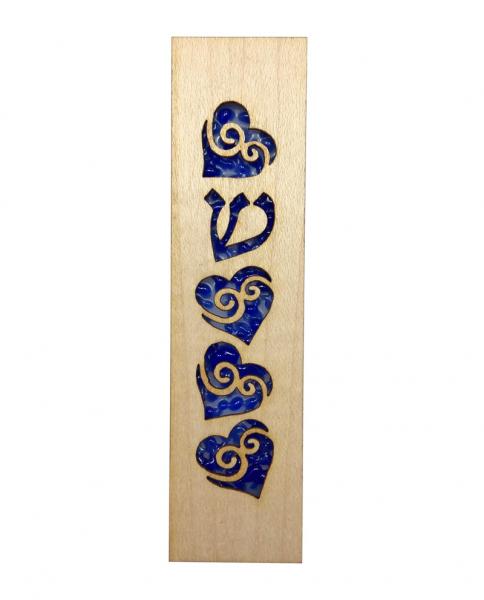 Maple Wood & Fused Glass Hearts Mezuzah picture