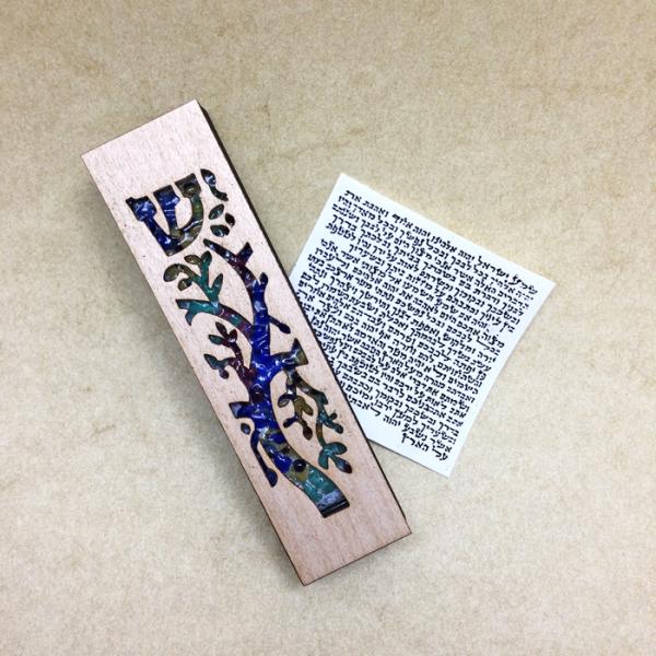 Tree of Life Fused Glass & Wood Mezuzah picture