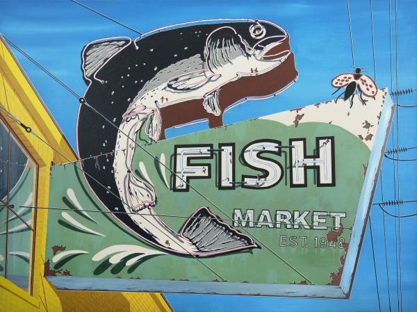 "FISH MARKET".  ORIGINAL ACRYLIC ON CANVAS