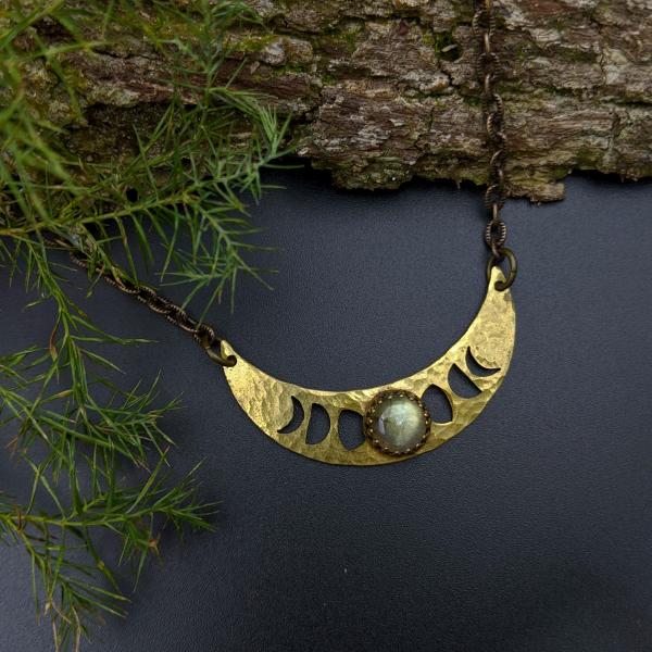 lunar phases crescent necklace with labradorite picture