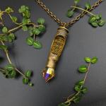etched bullet necklace with spinning watch gears