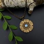 etched flower mandala necklace with moonstone