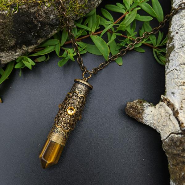 elegant 38 special bullet casing necklace with tiger eye