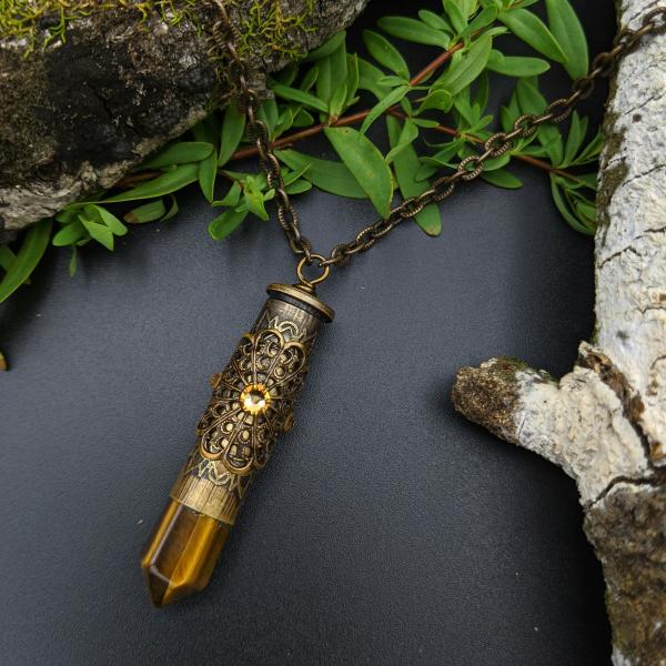 elegant 38 special bullet casing necklace with tiger eye picture