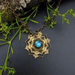 etched flower mandala necklace with kingman turquoise
