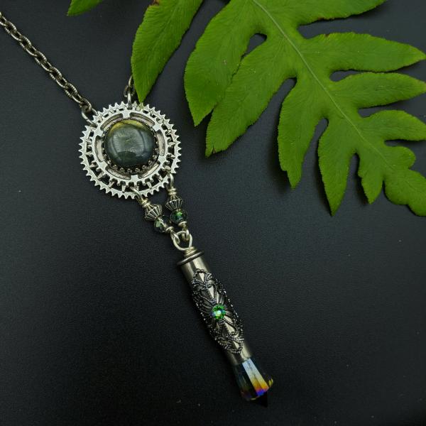 industrial gear necklace with faceted labradorite picture