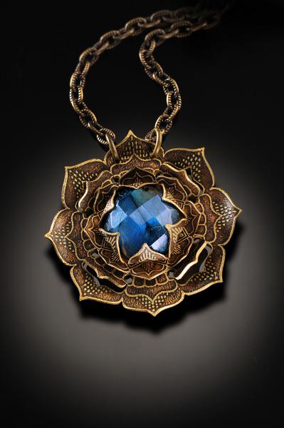 Aurora Borealis Etched Lotus Flower Necklace