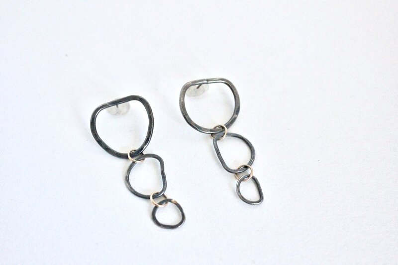 Mixed Metal Triple Circle Earrings