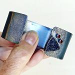 Oxidized Cuff Bracelet with Black Druzy