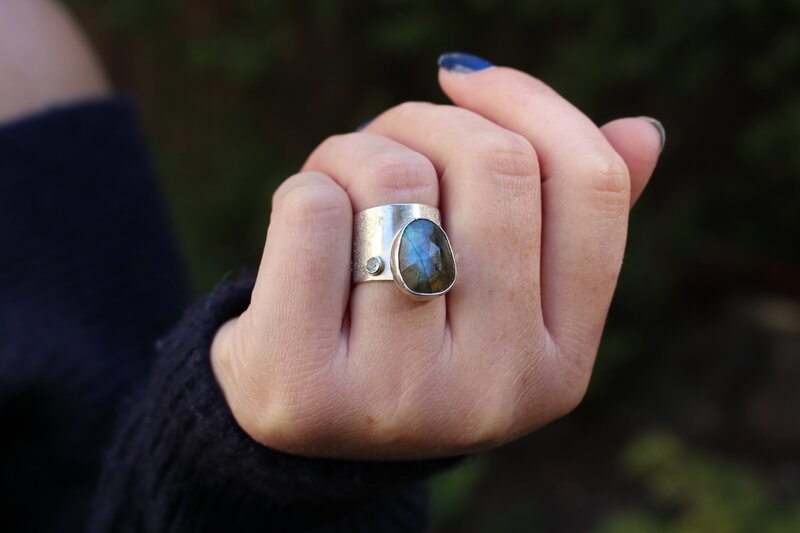 Labradorite Ring with Aquamarine