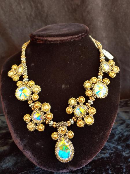 Swarovski crystals on 24k gold beading