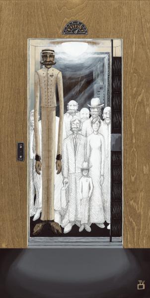 THE ELEVATOR OPERATOR II WOOD PANEL PRINT picture