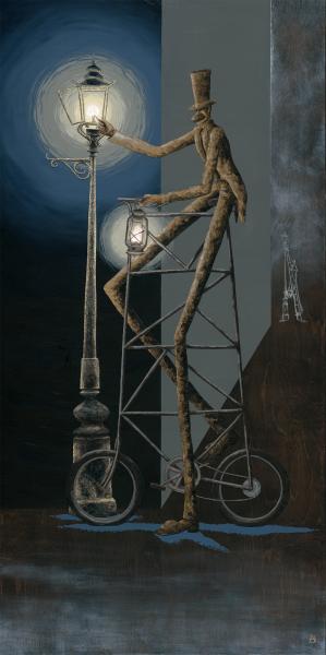 THE LAMPLIGHTER X ORIGINAL MIXED MEDIA PAINTING picture