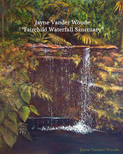 "Fairchild Waterfall Sanctuary" Original Oil Painting on Gallery-Wrap Canvas framed picture