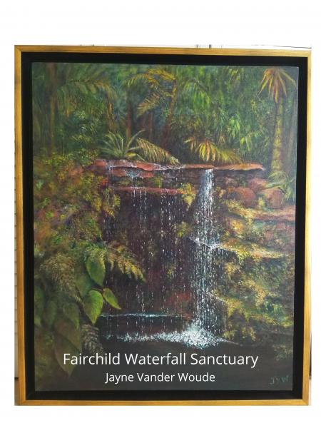 "Fairchild Waterfall Sanctuary" Original Oil Painting on Gallery-Wrap Canvas framed picture